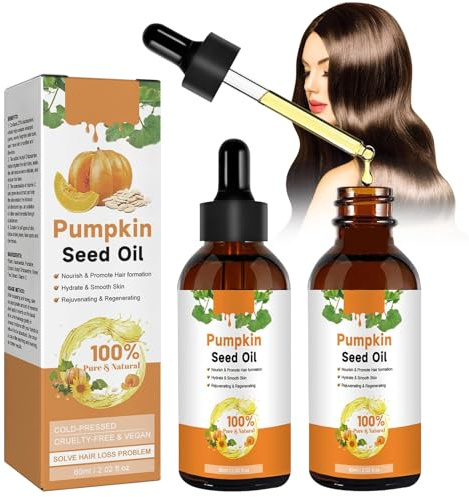 KERANEET Pumpafröolja för hår, 2 stycken Pumpkin Seed Oil for Hair 60 ml, ren pumpafröolja Bio for Hair kallpressad aromaterapi massageolja, reparation av skadat hår för män och kvinnor.