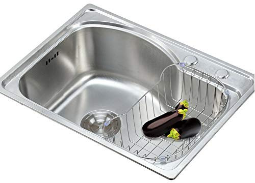 Évier de cuisine en acier inoxydable - 1 bac encastrable - 52 x 43 cm - Lavabo de cuisine - En acier inoxydable brossé - Avec jeu de tuyaux d'écoulement