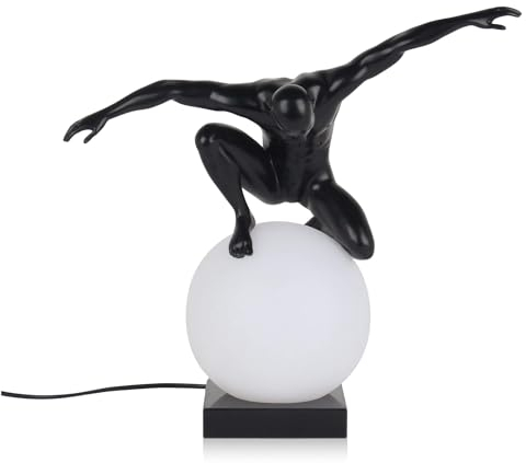 ADM - 'Beherrschung' - Tischlampe mit moderne figurative Skulptur aus satiniertem Harz mit Marmorsockel und Lampenschirm aus Polyethylen - Schwarz - H46 cm