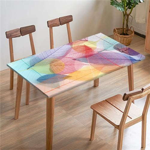 Morbuy Manteles Elasticos Mesa Rectangular, Impresión Hojas 3D Mantel para Mesa de Jardin Exterior, Mantel Elástico Mesa Cuadrada Impermeable Antimanchas para Cocina (Hojas Coloridas,95x95cm)