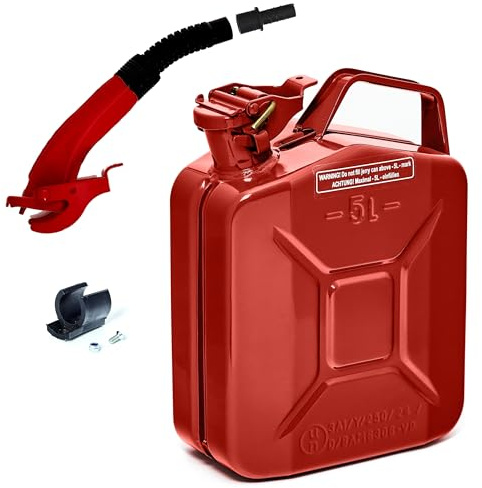 BW® Bränsletank, metall, bensindunk, 5 liter med pip röd RAL 3000 TÜV-testad och UN-godkänd Tillverkad i Europa