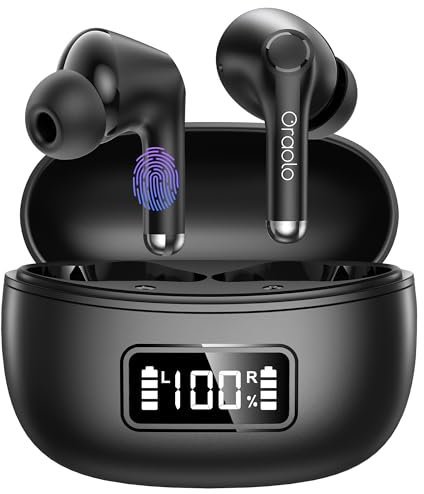 oraolo Auriculares lnalámbricos, Auriculares Bluetooth 5.4 In Ear lnalámbricos con 4 Cancelacion Ruido Mic, 48H Cascos HiFi Estéreo, IPX7 Control Táctil Deportivosb Audifono Inalambricos (Negro)