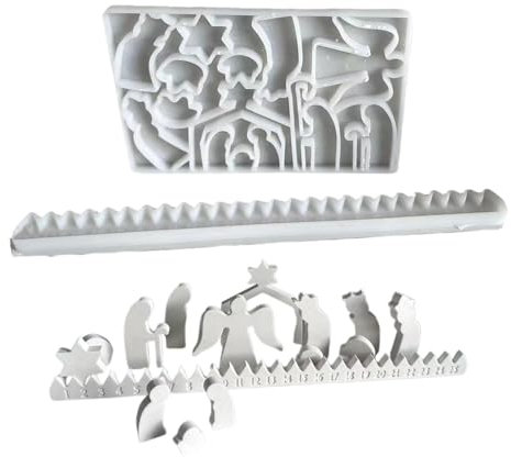 Flkiglm Adventskalender Silikonform, Weihnachtskrippe Silikonform Gießformen, Krippen-Silikon-Gussformen, Krippenset-Gussformen zum Gießen, Weihnachts Countdown Silikonform Adventskalender