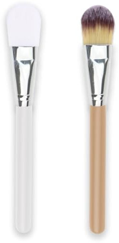 IZyufan 2 Pezzi Pennello per Fondotinta,Pennelli da Trucco per Fondotinta,Pennello Professionale per Fondotinta,Adatto per Strumenti di Trucco Professionale del Viso(Bianco e Marrone)