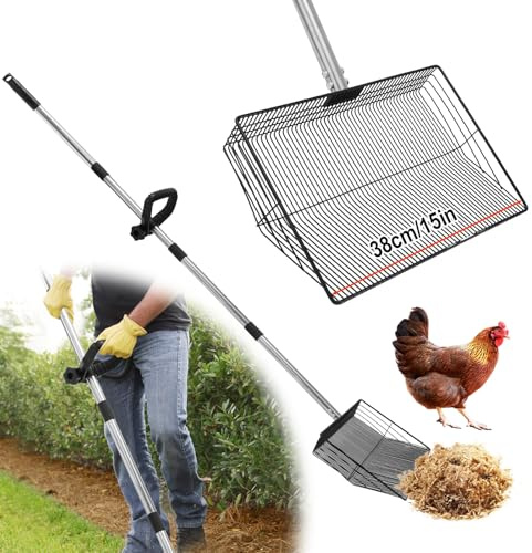 GHWMYD Pelle à Fientes pour Poulaillers Réglable avec Poignée de 137CM, Pelle à Crottes de Poulet, Accesso de Poulailler, Pelle à Tamis pour la Séparation du Poulet, Pelle à Crotte pour Chien Litiere