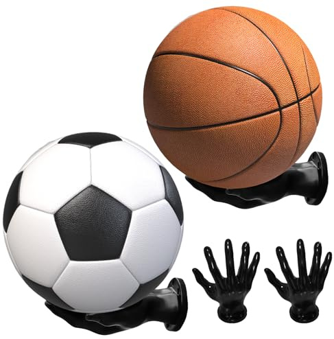 WIYETY Soporte de pared de mano para pelotas: 2 estantes de almacenamiento de baloncesto en forma de palmera, soporte para pelotas de pared, soporte para pelotas de pared, soporte creativo para