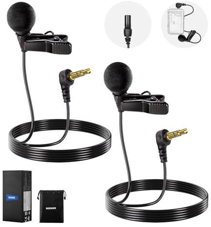 NEEWER Lot de 2 Mini Microphones Lavalier Ø 4 mm à condensateur Filaire enfichable avec connecteur TRS de 1,5 m et 3,5 mm Compatible avec caméra DJI Mic 2 Rode Wireless Go II CM28 CM31, LM8