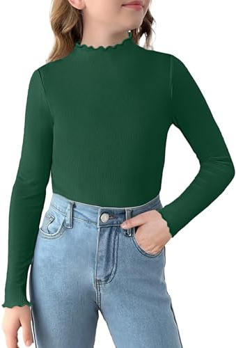 Arshiner Suéter De Punto Verde para Niña Camisa De Manga Larga Festivo Blusas De Cuello Alto Camisas Navideñas Infantiles Camisa con Volantes Talla 160/11-12 Años