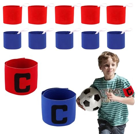 eupdd 12 Piezas Brazalete Capitan: Brazalete de Capitán de Fútbol Rojo y Azul, para Voetbal, Basketbal, Volleybal, Rugby, Ajustable Brazalete de Fútbol, Banda del Capitán para Fútbol