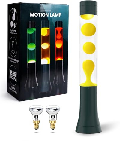 BrightWish Lámpara de Lava Grande, Base Verde Cera Amarilla, con Bombillas & Interruptor - Estilo Retro, Lámpara Decorativa de Seguridad para Salón & Dormitorio