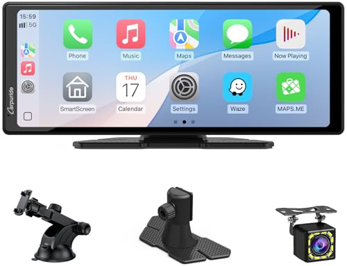 Carpuride V92R - Pantalla portátil Carplay inalámbrica y Android Auto, 10.26 Pulgadas 1080P HD Pantalla táctil Radio con cámara de Respaldo Real 720P/BT 5.0/Mirror Link Compatible con Montaje en