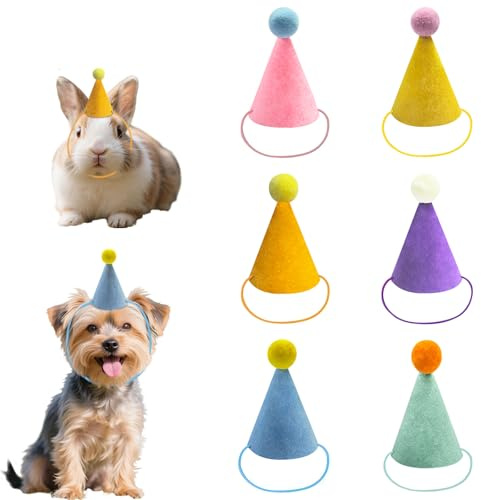 6 Pcs Colorful Mini Party Hats for Stuffed Animals, Birthday Party Felt Cone Hat for Cat Dolls Dog Rabbit Puppies Birthday Party Decorations