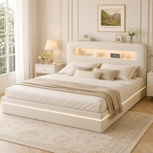 KSFASHZ Letto Imbottito 140x200 Contenitore con Illuminazione a LED, Letto Matrimoniale 140x200cm Letti Idraulici con Testiera e Rete a Doghe, Velluto, Senza Materasso