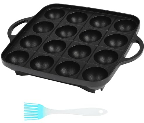 BlyeMichdi Poffertjes-stekpanna, Takoyaki-panna, 16 håls paffertpanna, non-stick-belagd poffertiesmaskin med oljepensel, minipannkaksmaskin pannkakspanna 26 x 20,7 cm