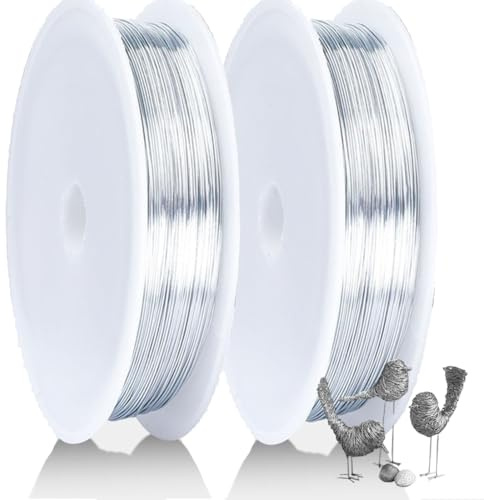 KAHZOR 2 Rollos 0,3Mm X 50M Alambre Para Manualidades, 100M Alambre Galvanizado Plateado Para Bisutería, Joyería, Hacer Pulseras, Manualidades, Decoración Floral, DIY, Flores, Atar y Enrollar