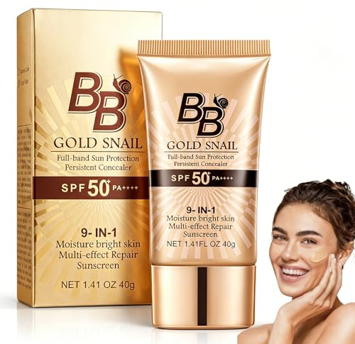 BB Cream SPF50,con Estratto di Lumaca,Idratante Effetto Naturale,Fondotinta a Copertura Leggera con Protezione Solare Viso,BB Cream Multifunzione Viso,Uniformante Incarnato,Colore Naturale,Naturale