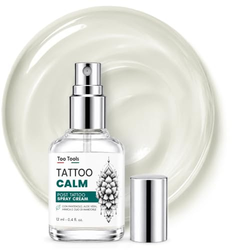 Crème Tatouage Spray Post-Tatouage 12 ml – Made in Italy, Soin Tattoo Aftercare Apaisant et Hydratant avec Panthénol, Aloe Vera, Arnica et Huile d’Amande – Pour Tatouage, PMU et Sourcils