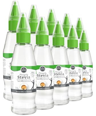 10 x borchers Stevia dolcezza liquida, dolcezza da tavola, glicosidi steviolici, per bevande e cibo, alternativa allo zucchero 125 ml