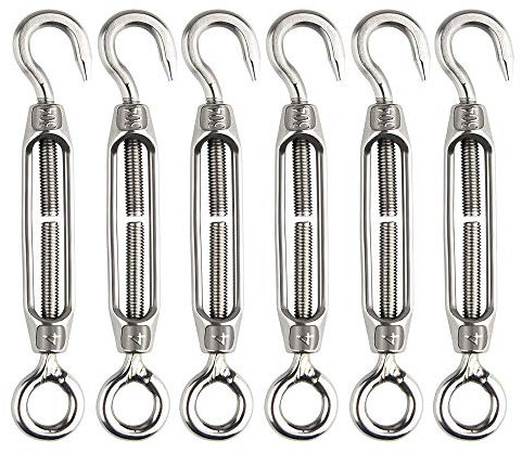 AKORD 6 Pieces Turnbuckle Wire Tensioner M4 Stainless Steel Turnbuckle Tensioner Adjustable Turnbuckle Hook and Eye Set Heavy Duty