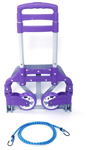 Aluminium Portable Folding Collapsible Push Truck,Hand Trolley Luggage Hand Cart and Dolly 165.35 lbs (75kg) for Home, Auto, Office,Travel Use (Purple)