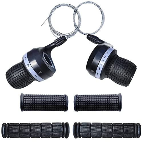 1 Pair Bicycle Twist Grip Gear Shifters 3X7 Speed DIP Compatible for Mountain Bike and 1 Pair Non-Slip Rubber Bike Handle Bar Grip