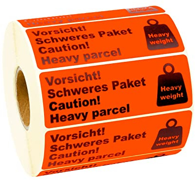 Prolac Étiquettes d'expédition avec avertissement d'avertissement ! Paquet lourd, étiquettes autocollantes au format 105 x 37 mm – Étiquettes adhésives de couleur accrocheuse, autocollants permanents