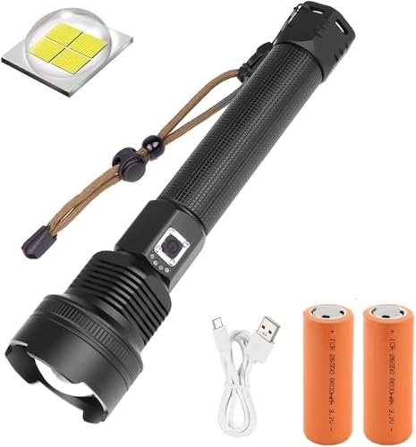 XHP70 Torcia Elettrica Ricaricabile USB ad Alta Potenza, Torcia LED Tattiche Ultra Luminose da 500000 Lumen, Torcia Portatile 3 Modalità Impermeabile Zoomable Heavy Duty per Campeggio Emergenza