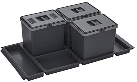 SOTECH Sistema per Pattumiera DRAW 15+15+15L / Pattumiera con Coperchio/Sistema per Rifuti/Sistema per Raccolta Differenziata/per Cassettoni Estraibili di 100 cm