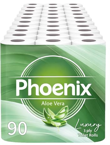 Phoenix Toilet Rolls – 90 Pack | 3 Ply Aloe Vera Scented Toilet Paper | Bulk Buy, Soft, Quilted, Sustainably Sourced, Eco- Friendly Luxury Bathroom Tissue