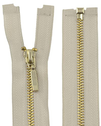 Aerzetix - C61351 - Cerniera separabile 50cm in Metallo con tiretto Decorativo - Cerniera Lampo - Beige - cursore Jeans Gilet pelletteria Cucito Vestiti Pantaloni merceria