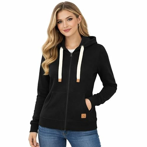 Blu Apparel Womens Zip Hoodies Extra Warm women's Zipped Hoodie Ladies Plain Hoodie Winter Warm Fleece Zip Up Sweatshirt Activewear