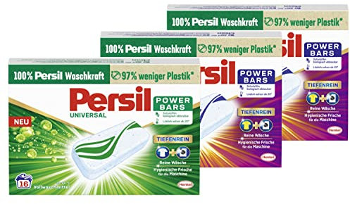 Persil Power Bars Universal Waschmittel (16 Waschladungen), vordosiertes Vollwaschmittel & 2x Persil Power Bars Color Waschmittel (16 Waschladungen), vordosiertes Buntwaschmittel