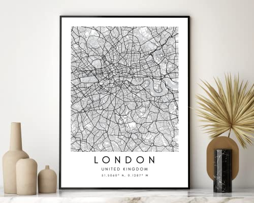 State Media Vision Póster minimalista de mapa de la ciudad, pósteres de coordenadas de la ciudad, decoración de sala de estar y dormitorio (Londres, A3 (42 cm x 29,7 cm)