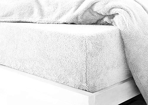 Teddy Bear Fleece Fitted Bed Sheet Extra Deep 30 cm or Duvet Covers Single Double King Super King Size UK (Pillow Pair white)