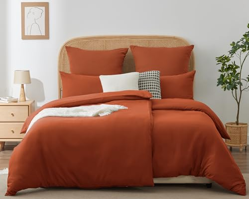 WAVVE Bettwäsche 135x200 4teilig Terracotta - Bettbezüge 135 x 200 2er Set mit Kissenbezüge 80x80 cm, Bettwäsche-Sets 135x200cm aus Mikrofaser mit Reißverschluss Weich
