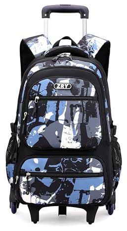NIWEIYA Rolling Backpack for Boys School Backpack with Wheels for Boys Wheeled Bookbags Trolley School Bags for Teens Girls, 6 Wheels