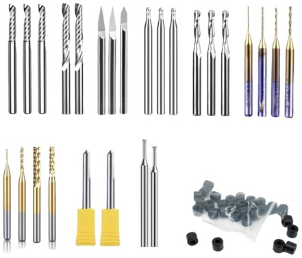 26pcs 1/8 Essential Milling Bit Set - Standard，1/8 /3.175mm Shank Bits Set for CNC Cutter Milling Carving, Woodworking Detail Carving Trimming V Groove Engraving Slotting Mortise