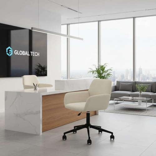 HOMYLIN Empfangsstuhl, höhenverstellbar, Drehstuhl mit Rollen, für Home Office und Wohnzimmer, Beige