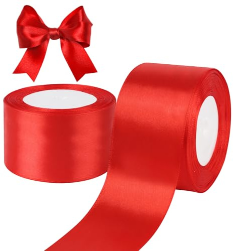 Satinband Rot 50mm, Breit Dekoration Geschenkband, 44m Dekoration Geschenkband Breit Schleifenband Stoffband Bänder für Geschenkverpackungen, Weihnachten Dekoration, Hochzeit (22M/Rolle)