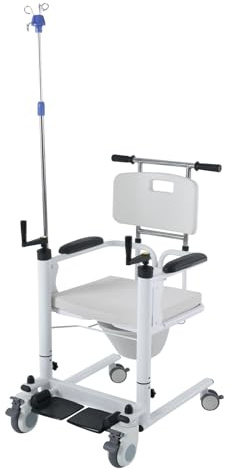 Wiyuer Chaise de douche / fauteuil roulant de douche réglable en hauteur Multifonction avec siège de toilette avec accoudoirs rabattables et freins pour personnes âgées et handicapées