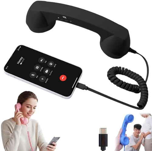 Retro Phone Handset, Bluetooth Retro Phone Handset, Type-C Telephone Style Landline Handle Receiver, Adjust the Volume, Reduce Radiation, Relive the Classic Call Experience (E)