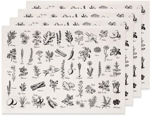 SUPERDANT 4 Pezzi Carta Trasferimento Erbe Aromatiche Per Ceramica Sottosmalto Piante Motivi Adesivi Decorativi Neri Per Vasellami Fai Da Te Accessori Artigianali Decalcomania Soprasmalto