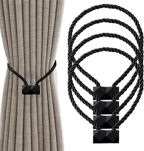 Sekfpnk Confezione da 4 fermatende nere magnetiche, accessori per tende da interni, fermatenda magnetiche, adatte per la decorazione di tende in soggiorni, uffici, camere da letto, ecc