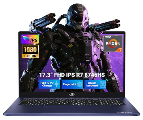 NIMO 17.3 IPS-Gaming-Laptop, AMD Ryzen 7 8745HS Up to 4.9GHz Beat R9 7940HS 32GB RAM 1TB SSD Radeon 780M-Graphics, WiFi 6E USB4 Backlit Keyboard Fingerprint, Win 11 PC for Work & Play 2-Yr Warranty