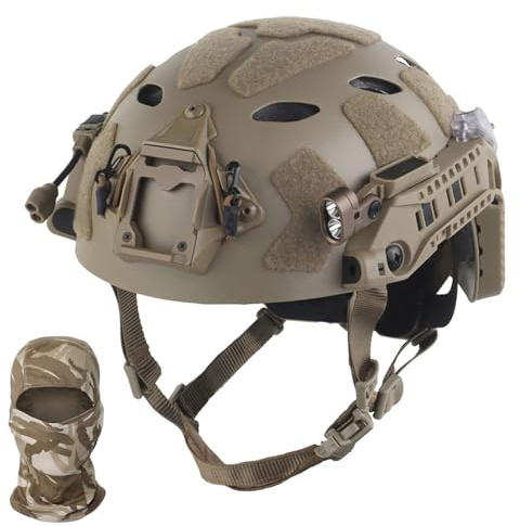 Modulärt High-Cut Hjälmkit för Airsoft/Paintball med Guiderails, Batteribox, Signalljus, Ventilerad och Bekväm Innerstoppning(Brown)