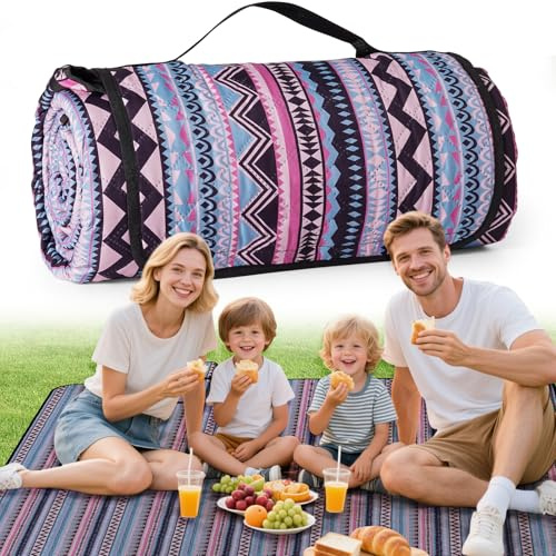 Ergohortus Coperta da picnic impermeabile, extra grande, 200 x 200 cm, resistente alla sabbia, lavabile, campeggio, spiaggia, accessorio da campeggio per attività all'aperto, Boemia