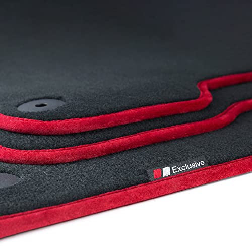 tuning-art LX308 Luxury-Line Fußmatten passend für Porsche Macan 2014-12/2018, Bandeinfassung:Rot