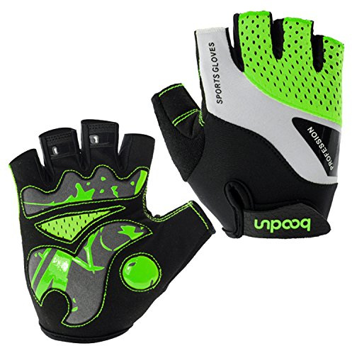 BOODUN Gants de vélo pour Hommes Femmes Gants de vélo Demi Doigts Doigts Gants antidérapants Respirant - Vert - M