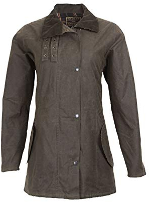 WALKER AND HAWKES Katrina - Damen Outdoor-Jacke mit 3/4-Länge - 100% gewachste Baumwolle - Olivgrün - 44