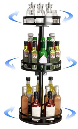 YunNasi Roterande Kryddhylla 3 Våningar 360° Svängbar Lazy Susan i Rostfritt Stål för Kryddor Oljor Köksaccessoarer Köksorganizer för Bänk eller Skafferi (Runt, 3Tier) | Roterande skåporganiserare, metallkryddor organiserare för skafferi skåp kök förvaring och organisation